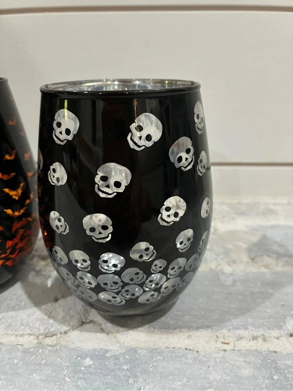Halloween Glass Votive Set - Black with Orange and White Accents